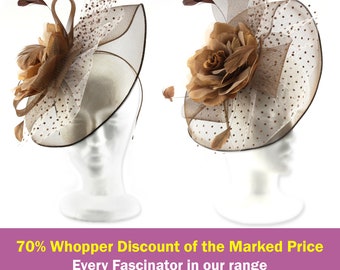 Vintage Classical Elegant Headwear Fascinator for Wedding or Royal Ascot Soft Wide Brim,Center Corsage Set on Large Net Bows! 70% Discounted