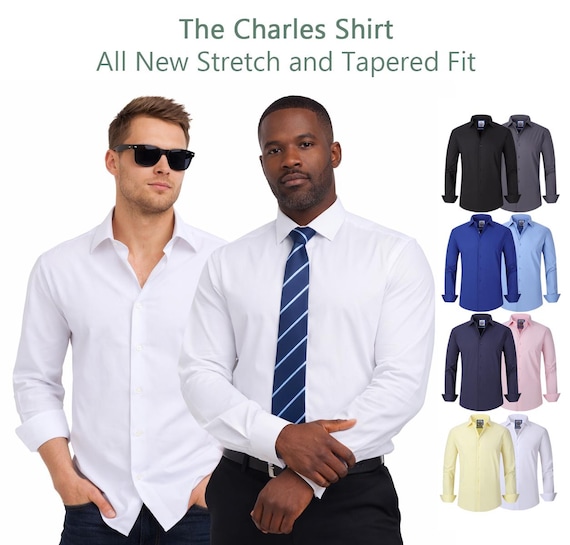 fitted dress shirts for sale Mens 100% Cotton Blue Check Spread Collar Slim Fit Dress Shirt, 14 1/2 / 32/33 main image 1