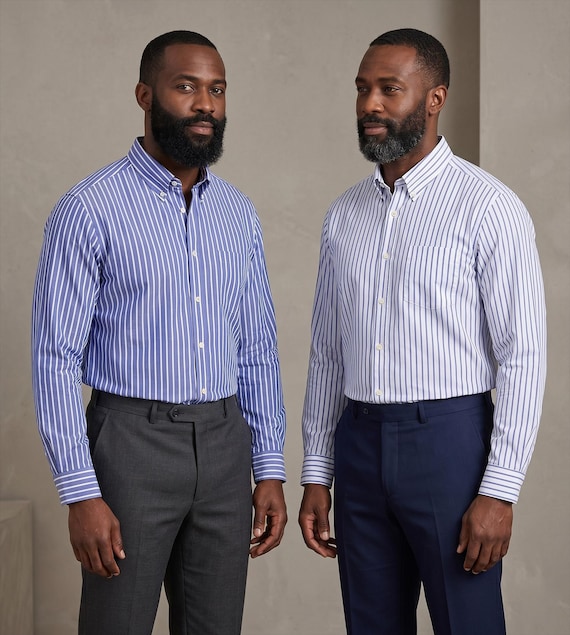 Mens Oxford Stripe DENIM BLUE Shirt Button Down Collar,Office,Casual.Single or 2 Pack,The Elizabeth Striped Shirt By Janeo British Apparel