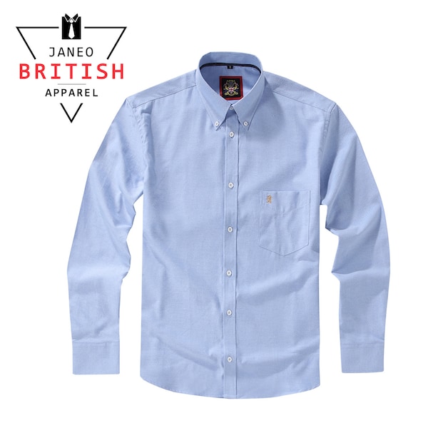 Mens Oxford Shirt Light Denim Blue Real Oxford Weave Fabric,Janeo British Apparel.Luxurious Soft Wrinkle Free.Casual or Friday Work Attire