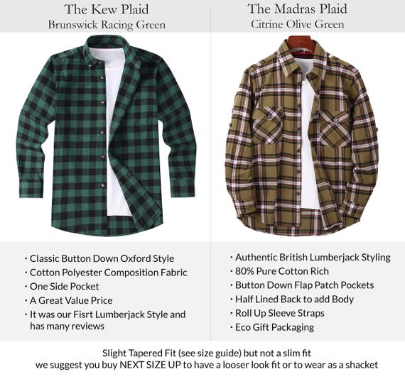 Lumberjack Shirt Men Flannel Plaid Green Check Overshirt Jacket