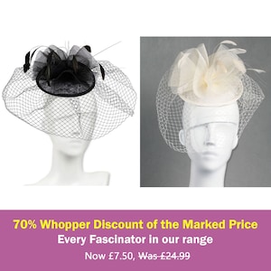 Classic Veiled Hatinator Black or Cream Wedding Fascinator Swirled Structured Fine Gauze Net for Weddings or the Races,70% Discounted