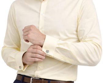 Mens Formal Shirt Pale Pastel LEMON,Single Double Cuff Option.Wedding Long Sleeve Plain Dress Shirts,Regular Fit.The London Plains.13 Colors