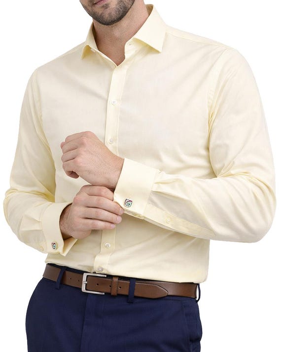mens homecoming dress shirts Non-Iron Cotton Solid Dress Shirt With Contrast Trim