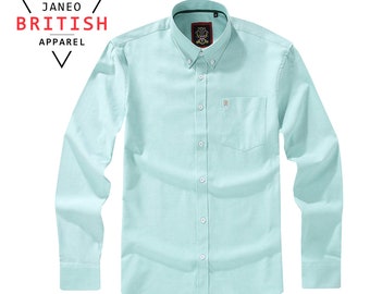 Mens Oxford Shirt Pastel Mint Green Real Oxford Weave Fabric,Janeo British Apparel.Luxurious Soft Wrinkle Free.Casual or Friday Work Attire