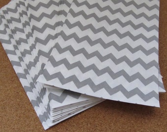 Gift Bags--SET OF 25--5 x 7 Silver Grey and White Chevron Gift Bags--Party Favor Bags--Treat Bags--Decorative Paper Ba