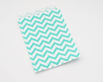 Gift Bags--SET OF 25--5 x 7 Teal and White Chevron Gift Bags--Party Favor Bags--Treat Bags--Decorative Paper Ba