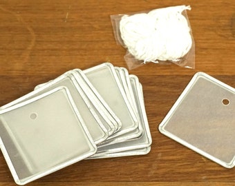 Set of 12 Small Vellum Metal Rim Gift Tags--Square Vellum Tags with Metal Rim--Clear Gift Tags