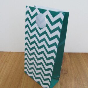 Green and White Chevron Gift Bags with Circle Handle-- Set of 10 Green and White Gift Bags--Chevron Treat Bags