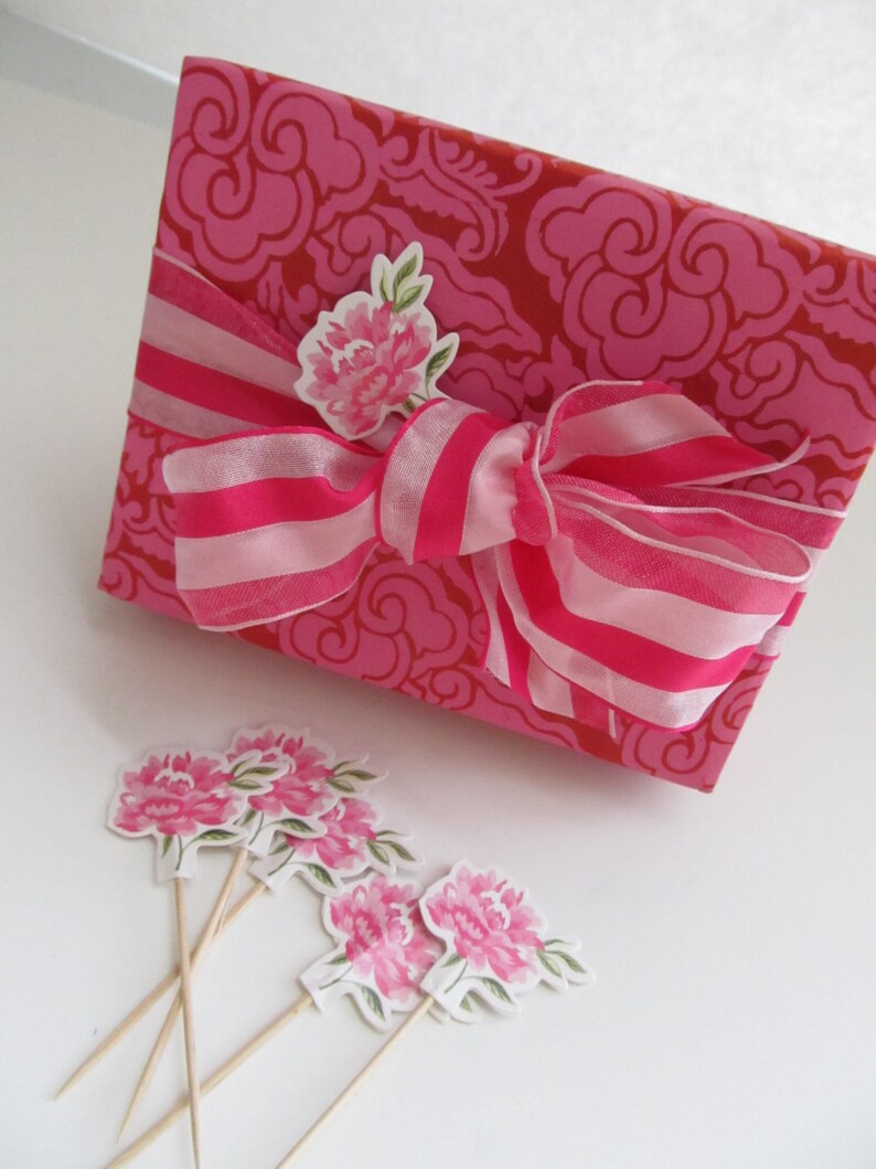 6 PINK Rose Package PicsGift Wrap EmbellishmentParty PicCupcake TopperPaper Tag image 3