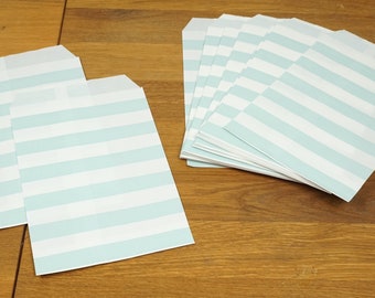 Gift Bags--SET OF 32--8" x 5" Aqua and White Stripe Gift Bags--Party Favor Bags--Treat Bags--Decorative Paper Bags