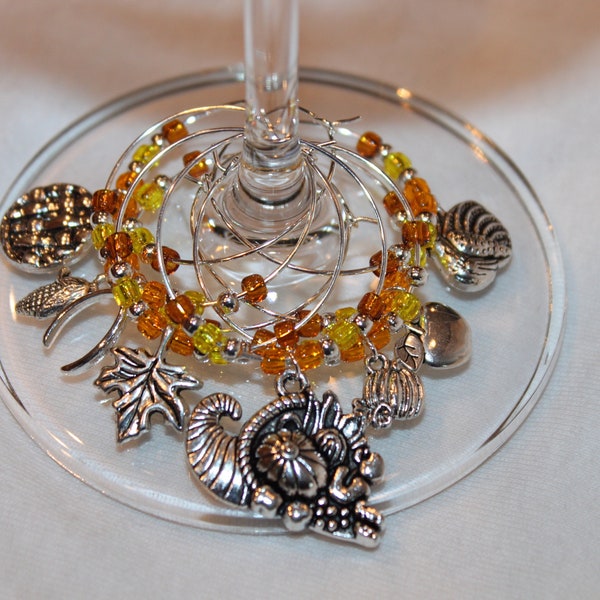 Thanksgiving Wine Charms Set of 8 Thanksgiving Charms Pumpkin Charms Fall Charms