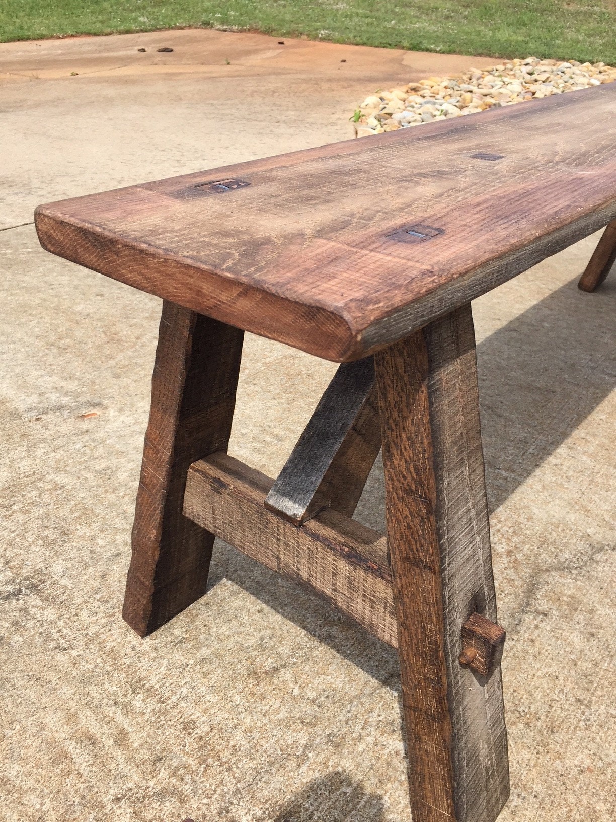 oak wood bench on Farmhouse Primitive Oak Bench