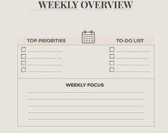 Wochenübersicht Planer | Druckbare Wellness Planer Seite | Digitaler PDF-Download