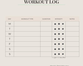 Trainings-Tagebuch | Druckbare Wellness Planer Seite | Digitaler PDF-Download