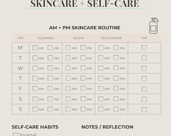 Hautpflege + Self-Care Tracker | Druckbare Wellness Planer Seite | Digitaler PDF-Download