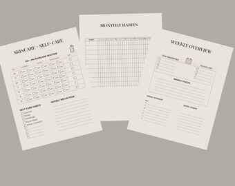 Pflegeplaner-Bundle | Hautpflege-Tracker, Habit Tracker & Wochenübersicht | Druckbares digitales PDF