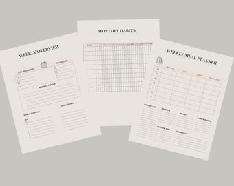 -Produktivitäts-Planer-Bundle | Wochenübersicht, Habit Tracker & Mahlzeitenplaner | Druckbares digitales PDF