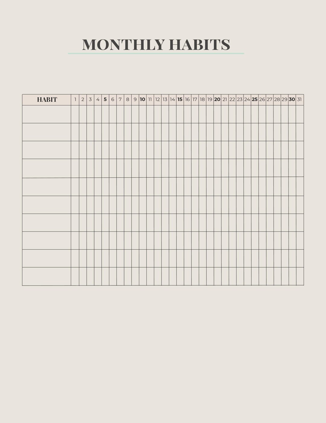 Habit Tracker | Printable Wellness Planner Page | Digital PDF Download ...