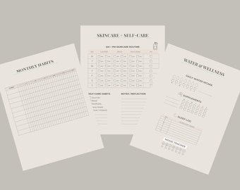 Wellness Planer Bundle: Gewohnheit, Self-Care & Trink Tracker (Digital PDF)