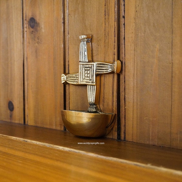 St Brigid's Cross Holy Water Font | Solid brass | handcrafted in Ireland | Holy Water Font | Housewarming Gift | Wedding Gift