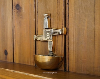 St Brigid's Cross Holy Water Font | Solid brass | handcrafted in Ireland | Holy Water Font | Housewarming Gift | Wedding Gift