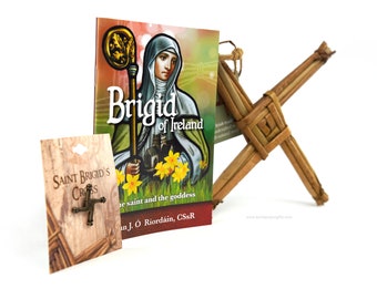 St. Brigid's Cross Gift Set | St. Brigid's Cross | 8" Handmade Saint Brigid's Cross | Irish Gift | Brigid of Ireland book | Lapel Pin