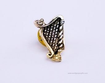 Antique gold finish harp lapel pin | St Patrick's day | First Holy Communion gift | Confirmation gift | Wedding favor | Religious Pins