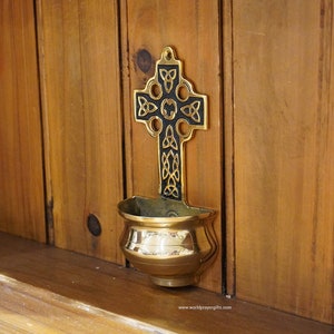 Celtic Cross Holy Water Font - Brass | Ireland | Housewarming Gift | Wedding Gift | Holy Water Font