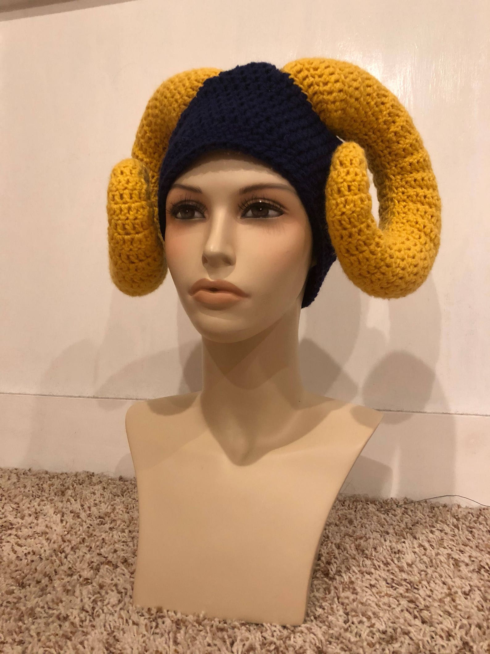 Crochet Handmade Ram Horn Beanie Hat Made to Order Etsy