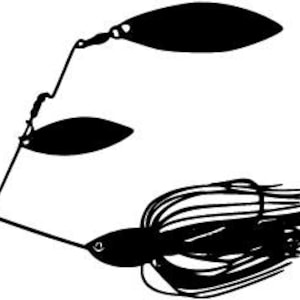 May include: Black and silver fishing lure with a double blade spinner and a feathered skirt.