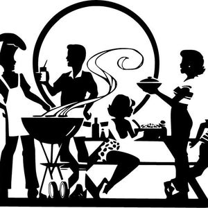 Familie BBQ svg eps dxf cnc plasma's laser cricut silhouet cuttable stencil vector clip art cut patroon vinyl decor muur kunst