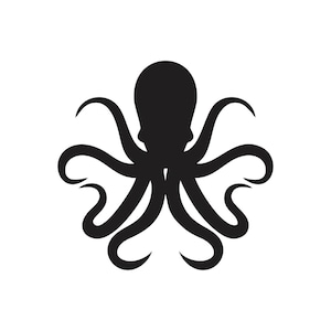 Puede incluir: Silueta negra de un pulpo con ocho tentáculos.