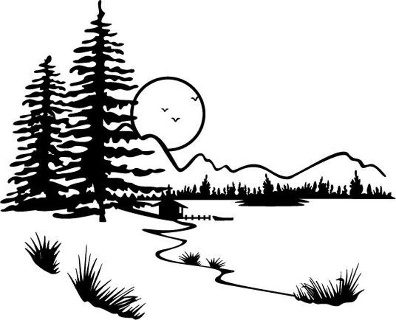 Free Free 238 Silhouette Mountain Scene Nature Svg SVG PNG EPS DXF File