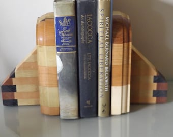 Organize Your Favorite Books.  Patchwork Hardwood Book Ends.