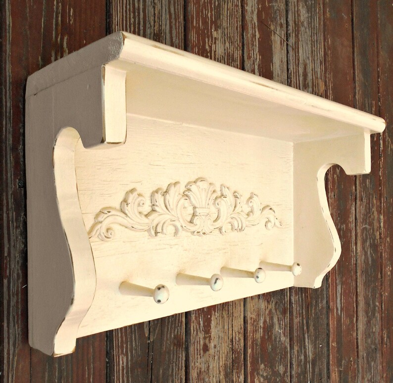 Wall Shelf Mantle Coat Rack Wooden Distressed And Aged Sy Decorative Recycled Lumber Cream Color