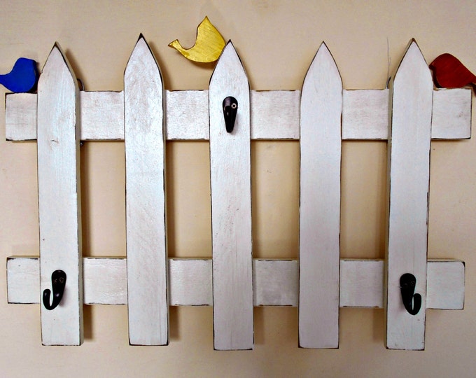 Picket Fence Coat Rack Wood Coat Rack Decorative Birds Etsy