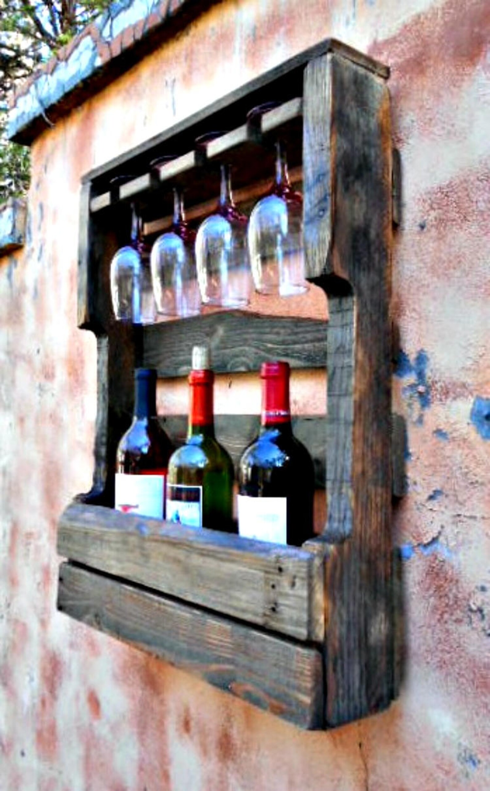 Rustic Wood Wine Rack Reclaimed Wood Wine Storage Etsy