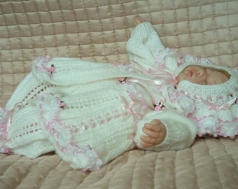 PDF Knitting Pattern 4 Reborn 0-3 months double knitting pattern matinee coat bonnet and pants