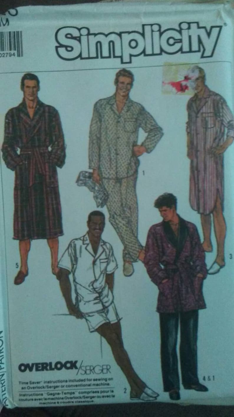 Vintage 1980's SIMPLICITY EASY SEW Pattern 8323 Men's or Teen Boy's Pajamas, Robe & Nightshirt With Time Saving Instructions Size Sm Uncut