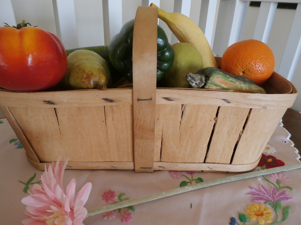 Vintage Slit Wood Wooden 6 Quart Basket 6 Pintes Basket Sterba Etsy