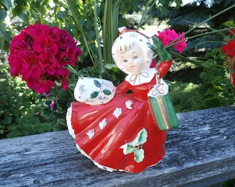 Vintage Relpo A-1484 Shopper Girl Planter Vase Christmas Decoration Christmas Ornament