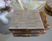 Vintage Mother of Pearl Powder Compact Coin Bill Cigarette Lipstick Case Party Purse