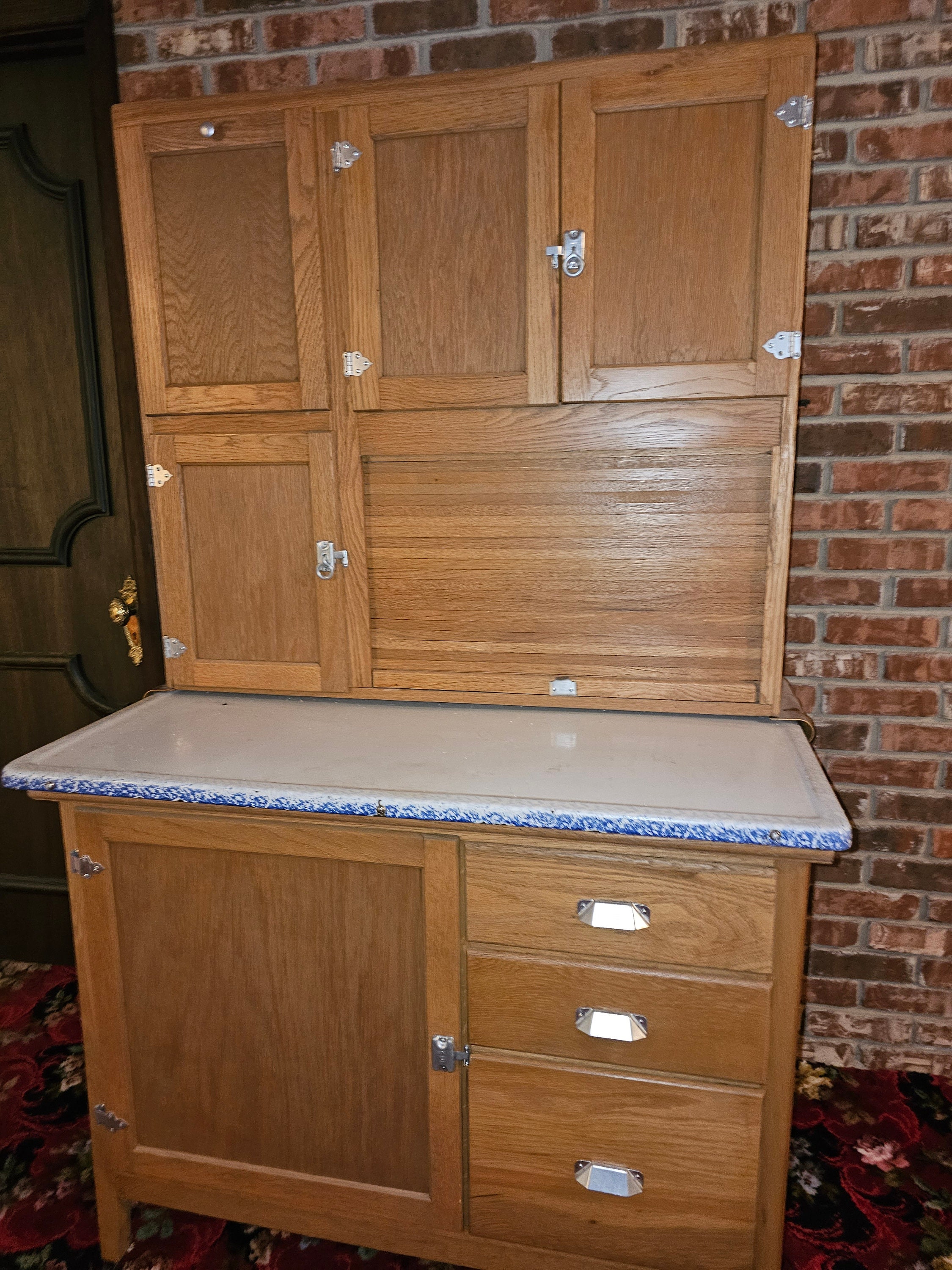 Vintage Hoosier Kitchen Oak Stain White Counter Etsy