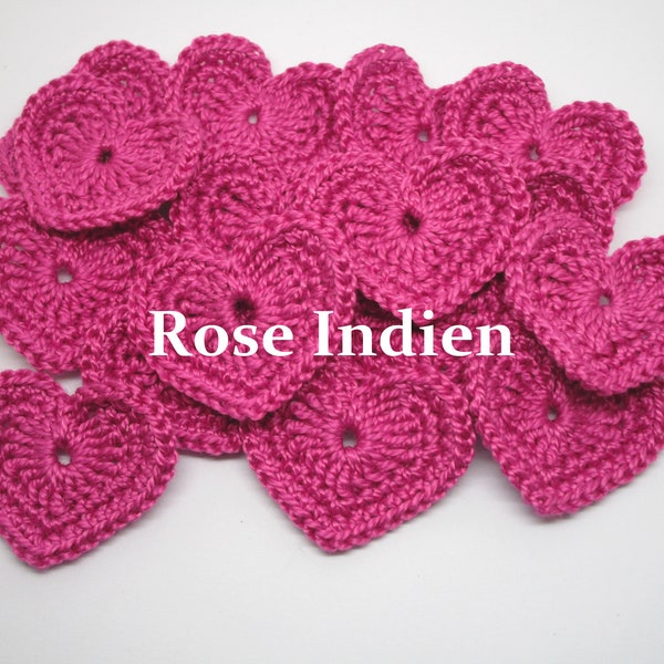 2 coeurs en crochet Rose Indien