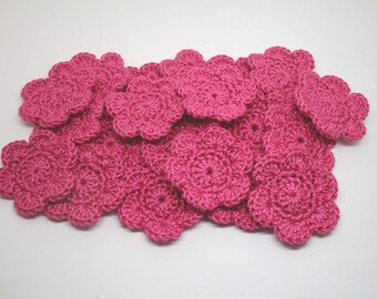 2 fleurs 3,5 cm au crochet Rose Fuchsia