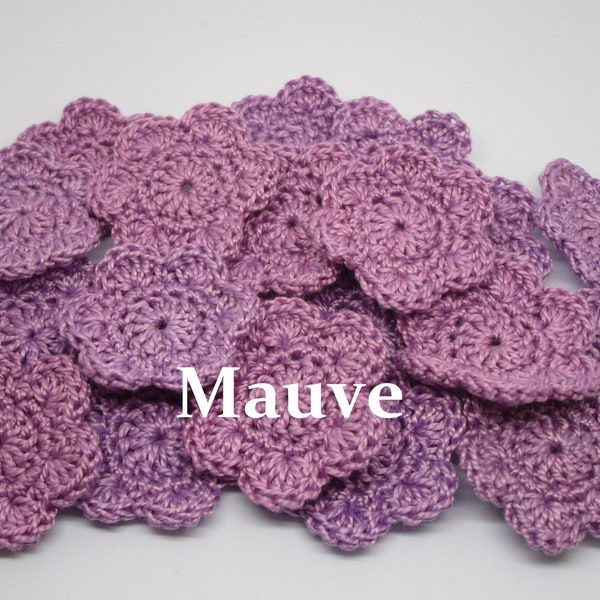 2 fleurs 3,5 cm au crochet Mauve