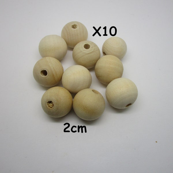 Lot de 10 perles en bois brut 2cm