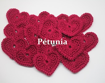 2 corazones de crochet Petunia