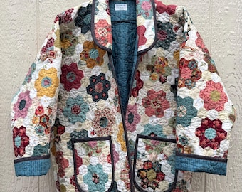 Handmade Women's Quilted Jacket, Fully Lined, Contrasting Binding, Assorted Quilt Prints, Made to Order